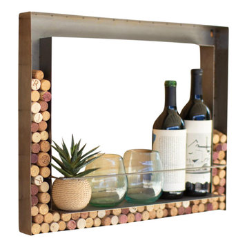 Unique Rustic Metal Cork Holder Wall Bar Wine Shelf Display Frame Minimalist
