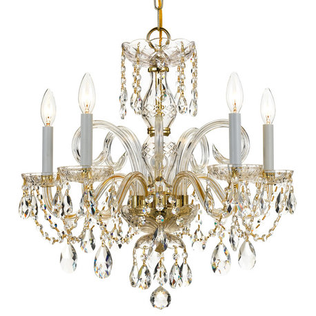 Traditional Crystal 5-Light Chandelier, Polished Brass