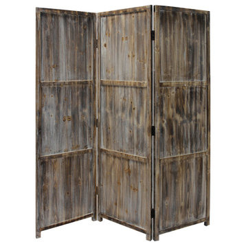 HomeRoots 1" x 63" x 72" Brown 3 Panel Solid Wood Fortress Screen