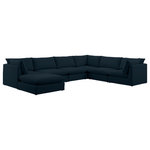 Meridian Furniture - Mackenzie Linen Textured Fabric 7-Piece Modular U-Shaped Sectional, Navy - Mix and match the pieces from the Mackenzie series to create a beautiful seating group that's perfect for the whole gang. These exceptionally crafted sofas, sectionals, and other components are meant to be put together into an infinite number of configurations based on your particular needs and space requirements. Each is upholstered from top to bottom in soft durable linen textured in your choice of colors. Attach the pieces of your choice easily thanks to the included attachment latches.