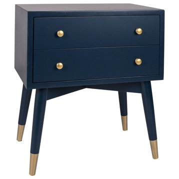 East at Main Knox 2-drawer Side Table with Gold Accents, Navy Blue