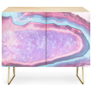 Serenity and Rose Agate, Amethyst Crystals Credenza, Birch, Gold Steel Legs