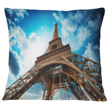 Beautiful Paris Paris Eiffel Towerunder Blue Sky Cityscape Throw Pillow, 16"x16"