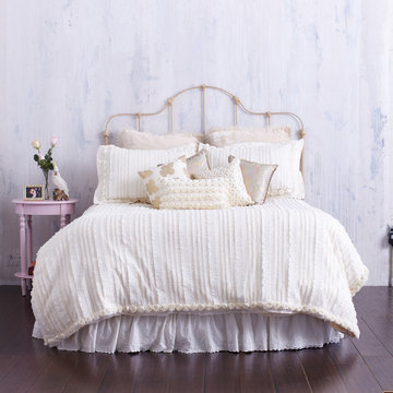 Cream Ruffled Duvet Cover With Rosette Trim