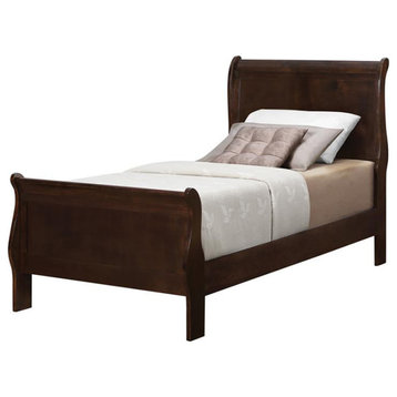Wood Twin Panel Sleigh Bed in Cappuccino