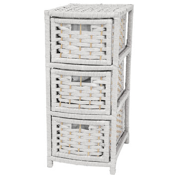 25" Natural Fiber Occasional Chest of Drawers, White