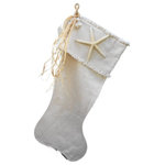 Sandy by the Sea Designs - Coastal Christmas Stocking, Pencil Starfish Stocking - All Natural Cotton Canvas Christmas Stocking including the REAL PENCIL or KNOBBY STARFISH attached.  All made in the same frayed edge style of Sandy by the Sea Designs.  other options available see pic