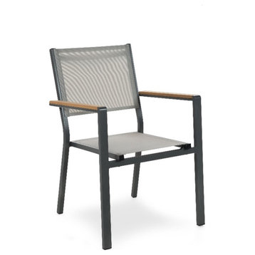 Greemotion Mackay 4-Piece Outdoor Patio Metal Gray Frame Chairs with Teak Accent