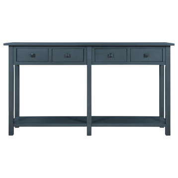 TATEUS Rustic Brushed Texture Entryway Table Console Table with Drawer, Antique Navy