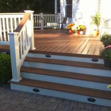 Columbus TimberTech XLM deck in Desert Bronze color with outdoor lighting