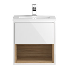 Wall-Mounted Bathroom Vanity Unit and Sink, Gloss White and Cocobolo, 51 cm