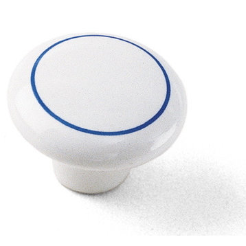 1 1/2" Porcelain Knob - Delft with Ring
