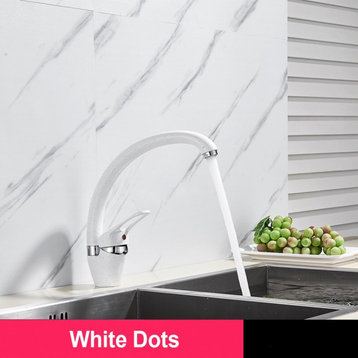 360 Rotated Swivel Spout Kitchen Sink Faucet, White With Dot