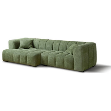 Lamb fleece Fabric Sofa green, Matcha Green Small 4-Person Corner Chaise Longue Sofa 108.3x51.2x27.6"