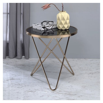 ACME Valora End Table in Black Glass and Champagne