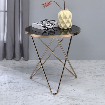 ACME Valora End Table in Black Glass and Champagne