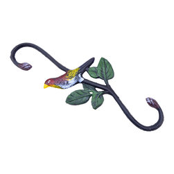 Import Wholesales - Cast Iron S Style Plant Hook, Colorful Bird, 11.75" Long - Planter Hardware And Accessories
