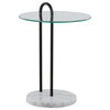 Claire Side Table, White Marble, Black Metal, Clear Glass