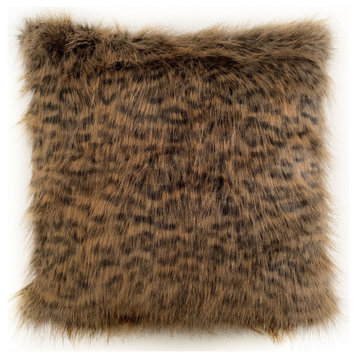 Plutus Brown Tawny WildCat Animal Faux Fur Luxury Throw Pillow, 16"x16"