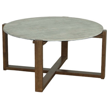 Rizzy Round Cocktail Table, Industrial Gray/Chestnut Brown