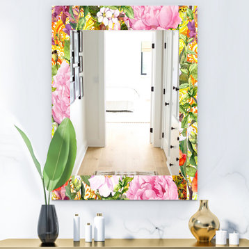 Designart Pink Blossom 54 Traditional Frameless Wall Mirror, 24x32