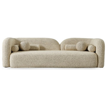 Bodur Japandi Style Luxury Modern Ivory Boucle Fabric Curvy Arm Couch