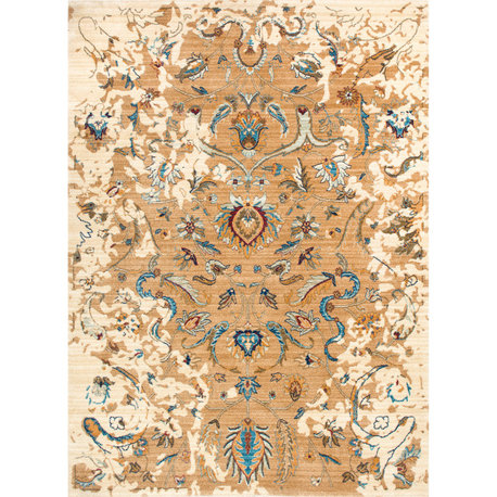 Nuloom Machine Made Traditional Blossom Rug, Beige 4'1"x5'7"