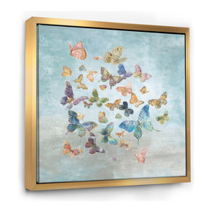 Butterfly Gold Blue Framed Painting Print Contemporary Prints And Posters By Marmont Hill