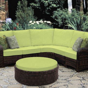St Tropez Sectional and Round Ottoman in Espresso