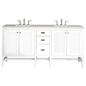 72" Transitional Glossy White Double Sink Bathroom Vanity, James Martin