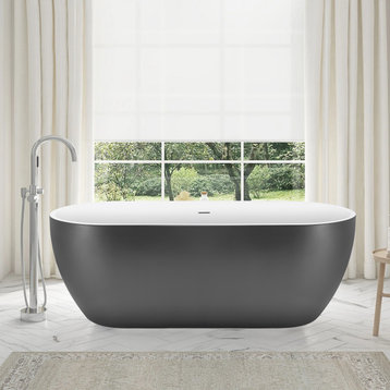 Acrylic Freestanding Bathtub, Contemporary Soaking Tub, Gray, 59"