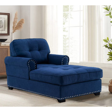 Modern Comfort Sleeper Lounge Chairs with Thick Upholstered Seat, Deep Blue