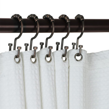 Utopia Alley Deco Flat Double Roller Shower Curtain Hooks, Oil Rubbed Bronze