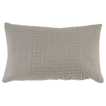 Benzara BM196279 Fabric Accent Pillow with Knitted Pattern Details, Gray