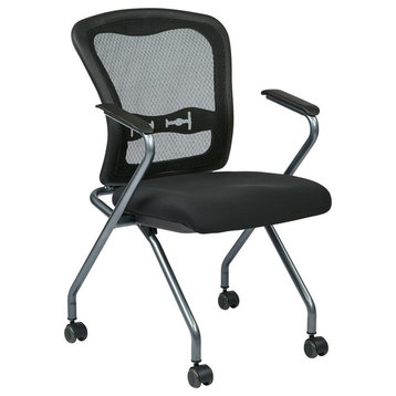 Deluxe Folding Chair With ProGrid Back, Arms and Titanium., Set of 2