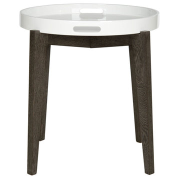 Melba Mid Century Lacquer Tray Top Side Table, White/Brown