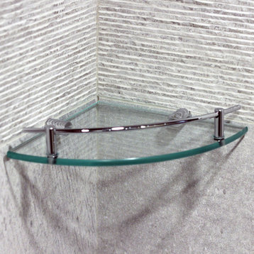 Wall Mounted Corner Glass Shelf, Chrome