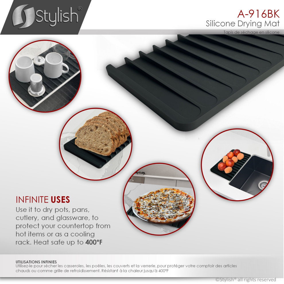 STYLISH Silicone Drying Mat and Trivet, Black