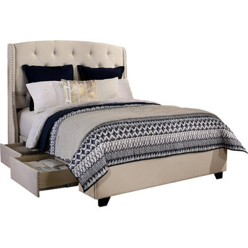Peyton Fabric Upholstered "Steel-Core" Platform Cal. King Bed/2-Drawers in Ivory