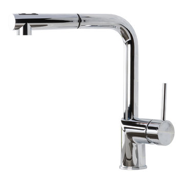 Hahn Ultra-Modern Duo Single Lever Pull Out Kitchen Faucet, Chrome