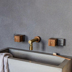 Jo-Hannah Long Brass Spout with Timber Backplate - Bathroom Fixtures