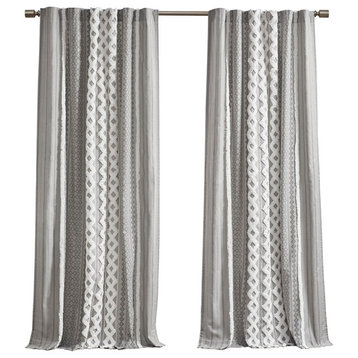 INK+IVY Imani Cotton Printed Curtain Panel With Chenille Stripe and Lining