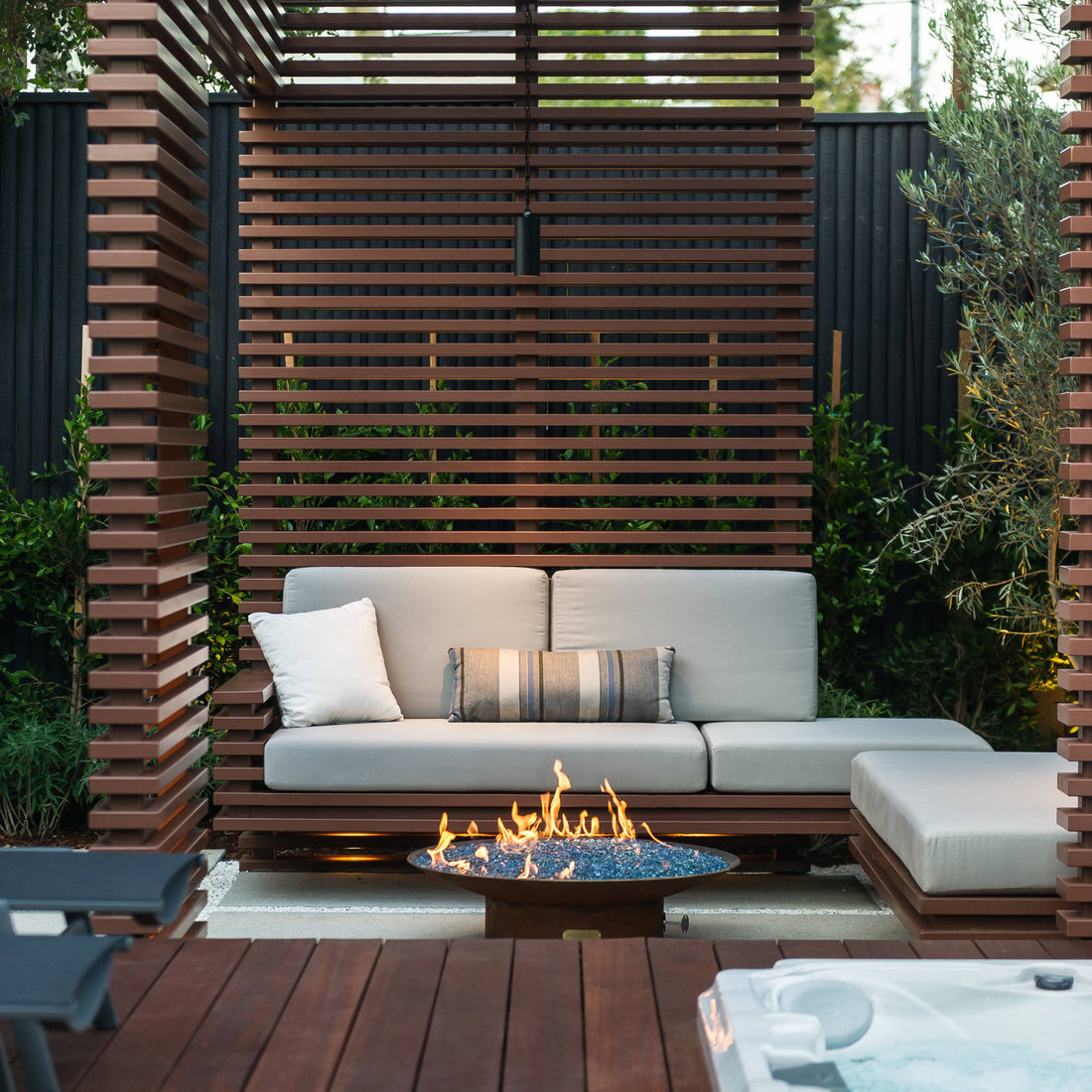 Trellis & Firepit Area - West View