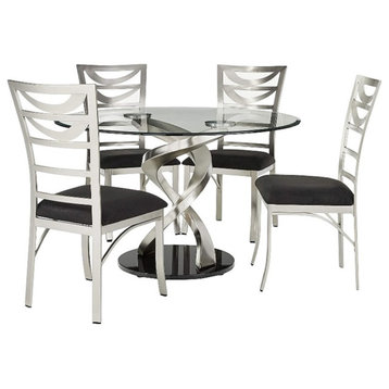 Furniture of America Halliway Stainless Steel 5 Piece Round Dining Set in Silver
