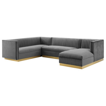 Sanguine 3-Piece Performance Velvet Sectional Sofa Set, Gray