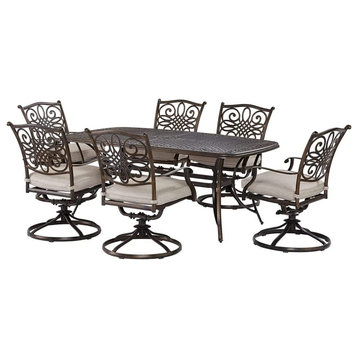 7 Pieces Patio Dining Set, Rectangular Aluminum Table & Swiveling Chairs, Silver
