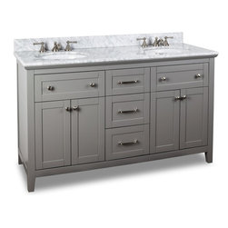 60 inch Grey Finish Double Sink Bathroom Vanity Carrera Marble Top - Bathroom Vanities And Sink Consoles