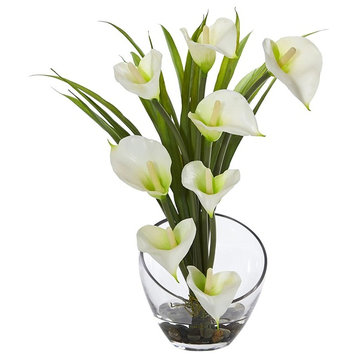 15.5" Calla Lily and Grass Artificial Arrangement, Vase, Cream