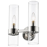 Z-Lite - Z-Lite 4008-2S-PN Datus 2 Light Wall Sconce in Polished Nickel - This two-light wall sconce creates a simple yet stylish look in any modern space. Contemporary vibes infuse an easy-living attitude in the Datus polished nickel two-light sconce, yielding a sleek design featuring slender clear glass cylinder shades mounted to a polished nickel finish solid steel frame. Dress up and illuminate a hallway, bath space, or main living area with this sconce with a minimalist yet impressionable flavor.