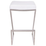 Armen Living - 26" Backless Barstool, Brushed Stainless Steel Finish With White PU Upholstery - The Atlantis 26" Backless Counter Height Barstool may not be your typical barstool, but don't let its stature fool you; this barstool can, and will, make for an addition to your small kitchen or bar. for a smaller or shorter space, the Atlantis will fit just where you need it to. backless design allows you to save space vertically, allowing even possible storage underneath a bar when it's not being used. don't think because of its Size: Atlantis lacks on comfort; the White leatherette upholstery not only looks great but offers a rather comfortable place to rest, and the brushed stainless steel finish everywhere else provides the proper structure and style for the small area in your home. Armen Living leatherette Barstool comes in 26" counter or 30" bar height in White